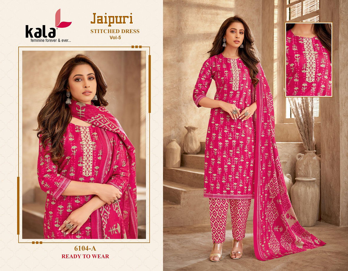 Jaipuri Vol 5 By Kala Printed Cotton Kurti With Bottom Dupatta Wholesalers In Delhi
